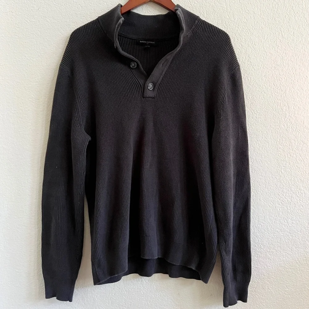 Banana Republic Thick Knit Cotton Pullover Sweater Size Large‎ Button Up